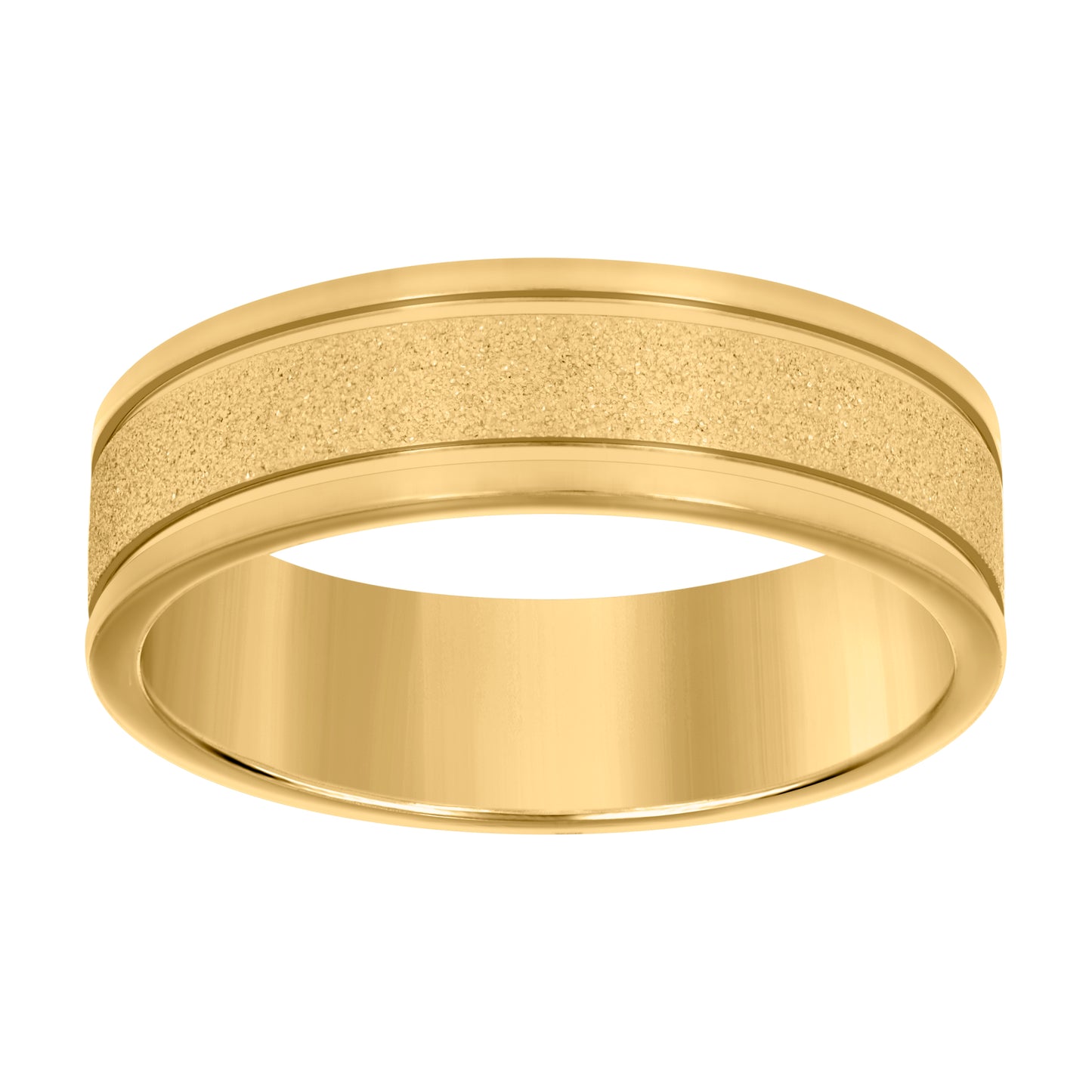 Stainless Steel Yellow-tone Men's Stone Finish Grooved Comfort-Fit Bridal Anniversary Engagement Wedding Band 7mm