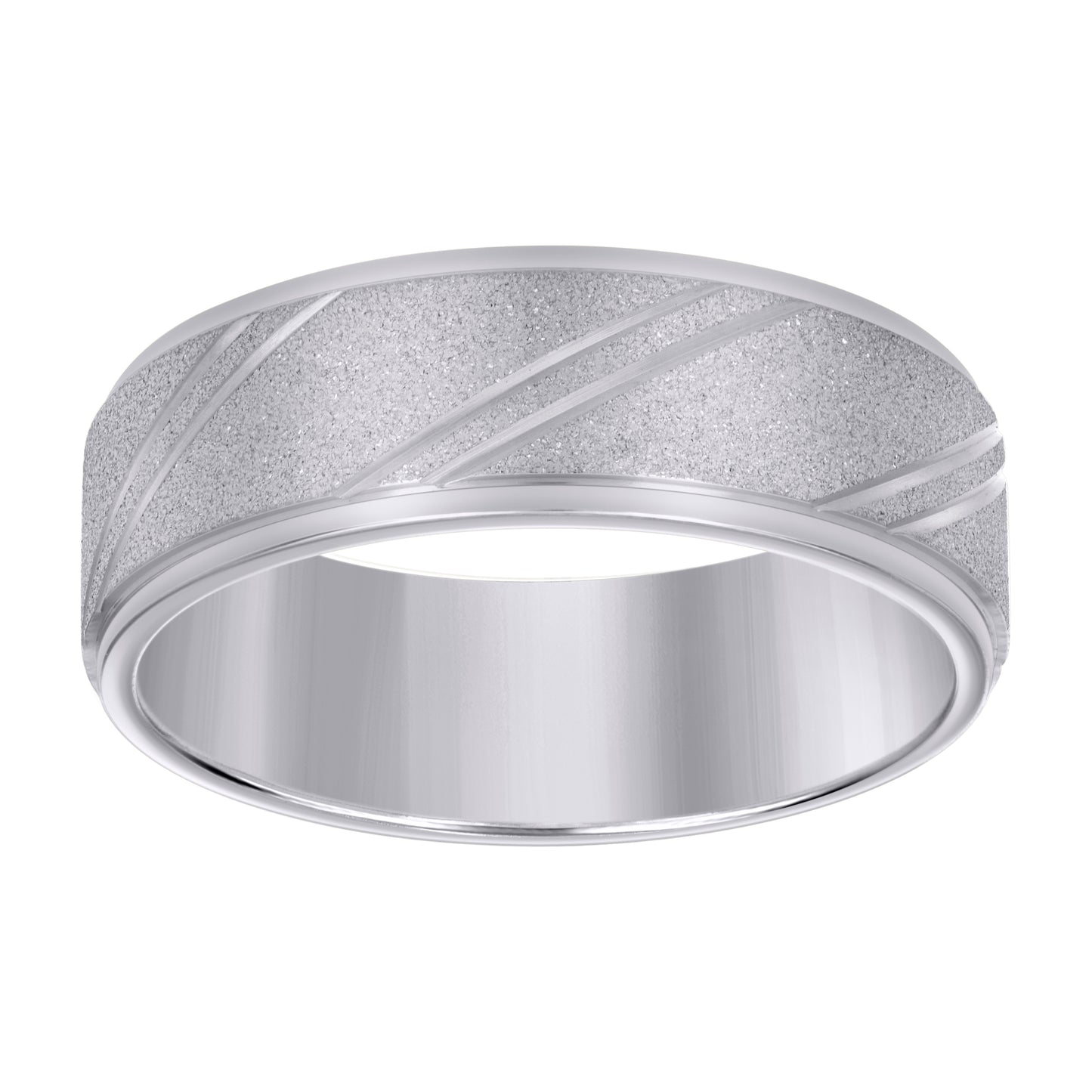 Stainless Steel Men's Stone Finish Grooved Comfort-Fit Bridal Anniversary Engagement Wedding Band 8mm