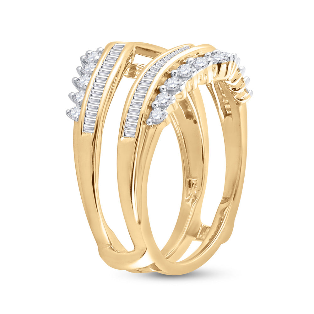 14K Yellow Gold Womens Round Diamond Wedding Wrap Ring Guard Enhancer 3/4 Cttw, Womens Size: 5-10
