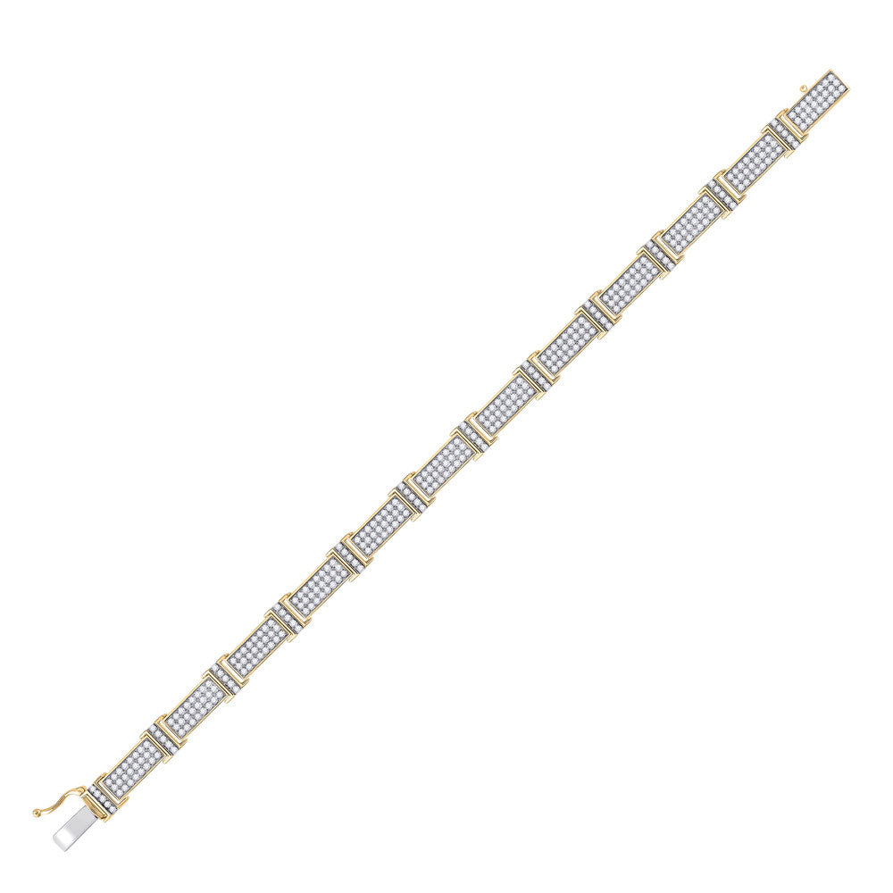 10K Yellow Gold Mens Round Diamond Rectangle Link Bracelet 5-3/4 Cttw