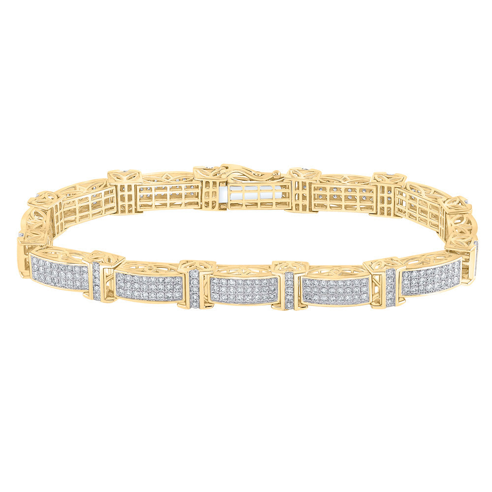 10K Yellow Gold Mens Round Diamond Rectangle Link Bracelet 5-3/4 Cttw