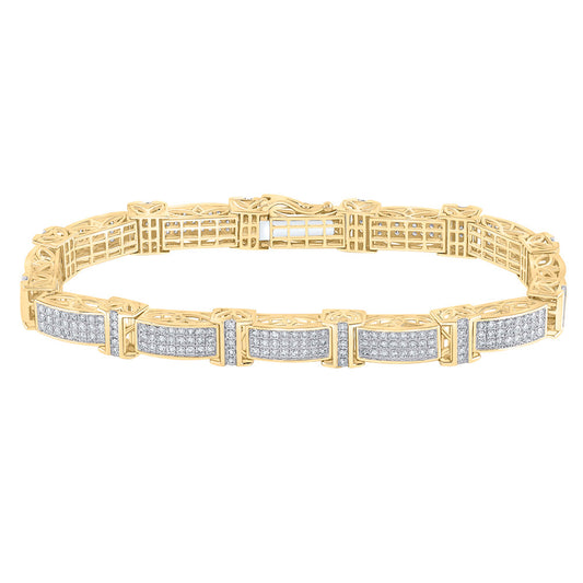 10K Yellow Gold Mens Round Diamond Rectangle Link Bracelet 5-3/4 Cttw