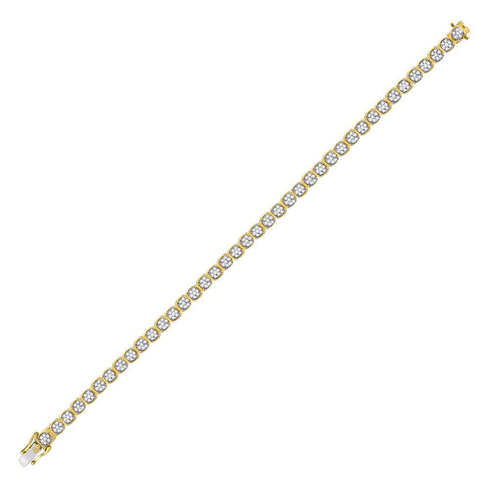 10K Yellow Gold Mens Round Diamond Cluster Fashion Bracelet 3 Cttw