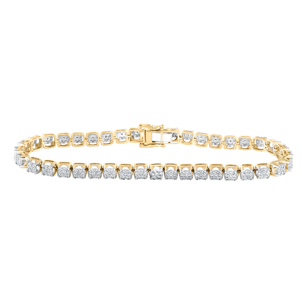 10K Yellow Gold Mens Round Diamond Cluster Fashion Bracelet 3 Cttw