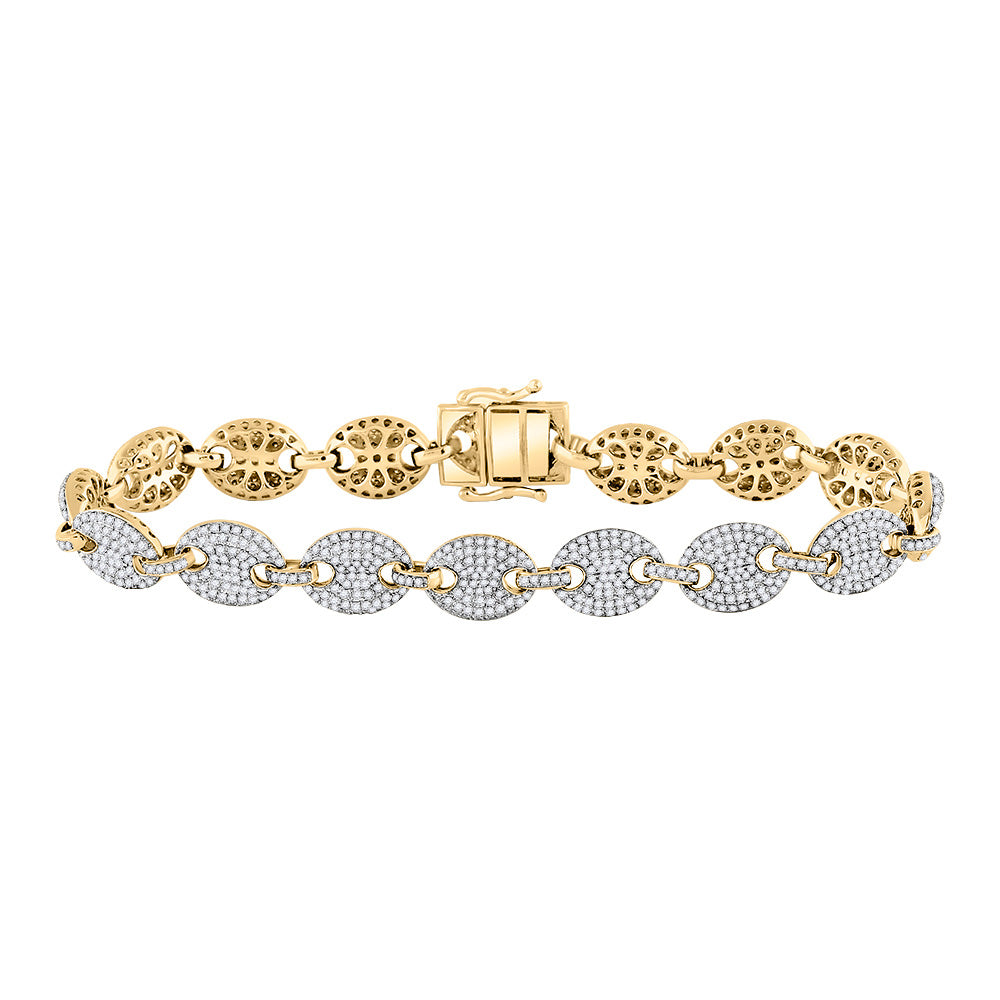 10K Yellow Gold Mens Round Diamond Mariner Link Bracelet 5 Cttw, Width: 0.39 In