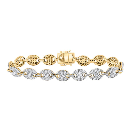 10K Yellow Gold Mens Round Diamond Mariner Link Bracelet 5 Cttw, Width: 0.39 In
