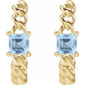 14K Yellow Gold Square 4 X 4 Mm Natural Sky Blue Topaz Earrings