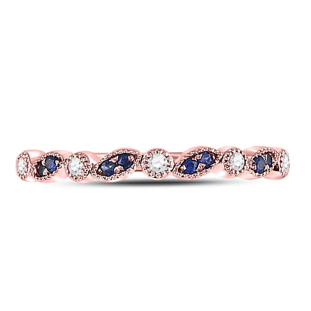 10K Rose Gold Womens Round Blue Sapphire Diamond Stackable Band Ring 1/10 Cttw, Womens Size: 5-10