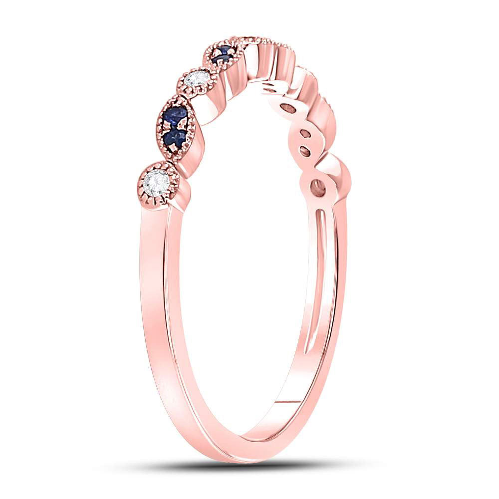 10K Rose Gold Womens Round Blue Sapphire Diamond Stackable Band Ring 1/10 Cttw, Womens Size: 5-10