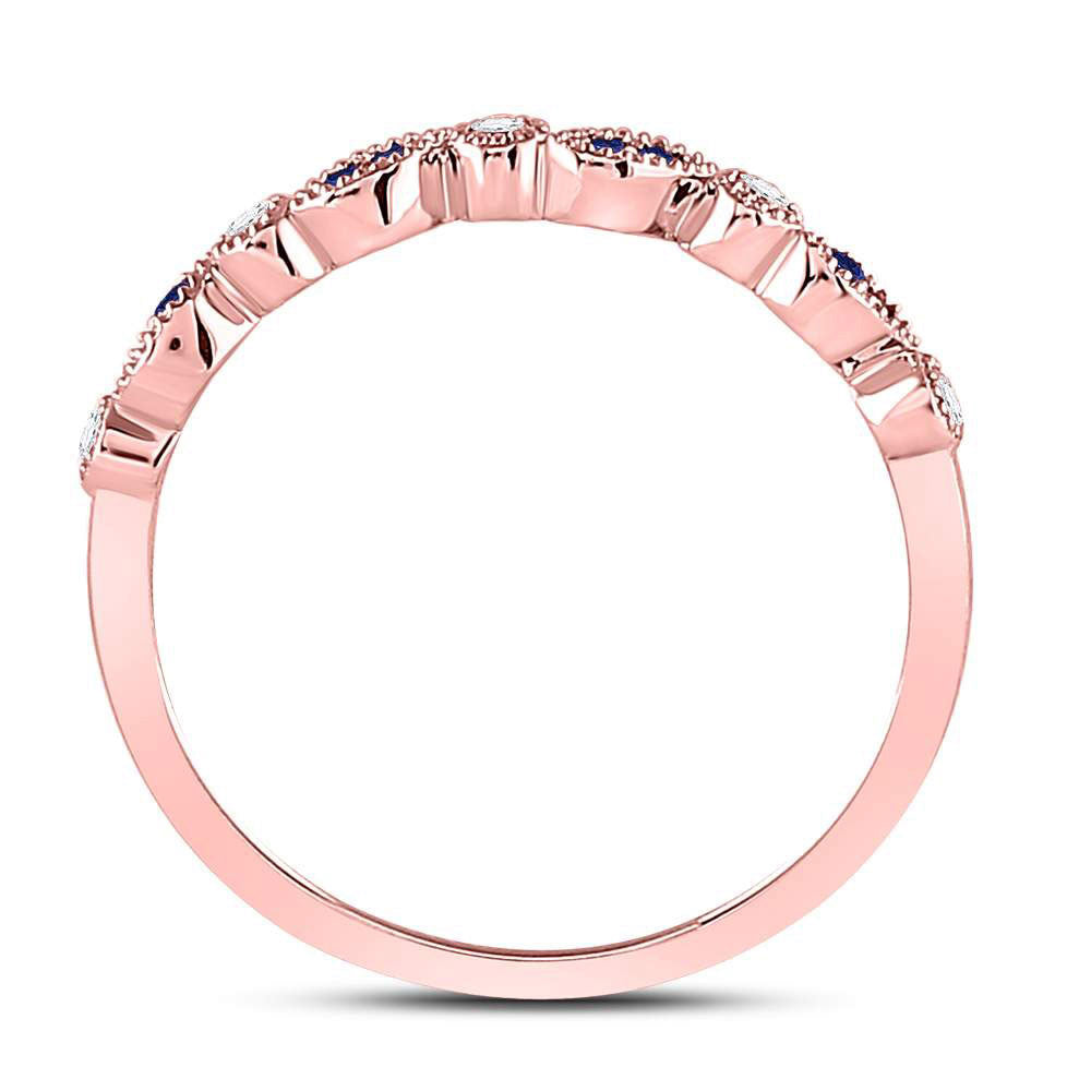 10K Rose Gold Womens Round Blue Sapphire Diamond Stackable Band Ring 1/10 Cttw, Womens Size: 5-10