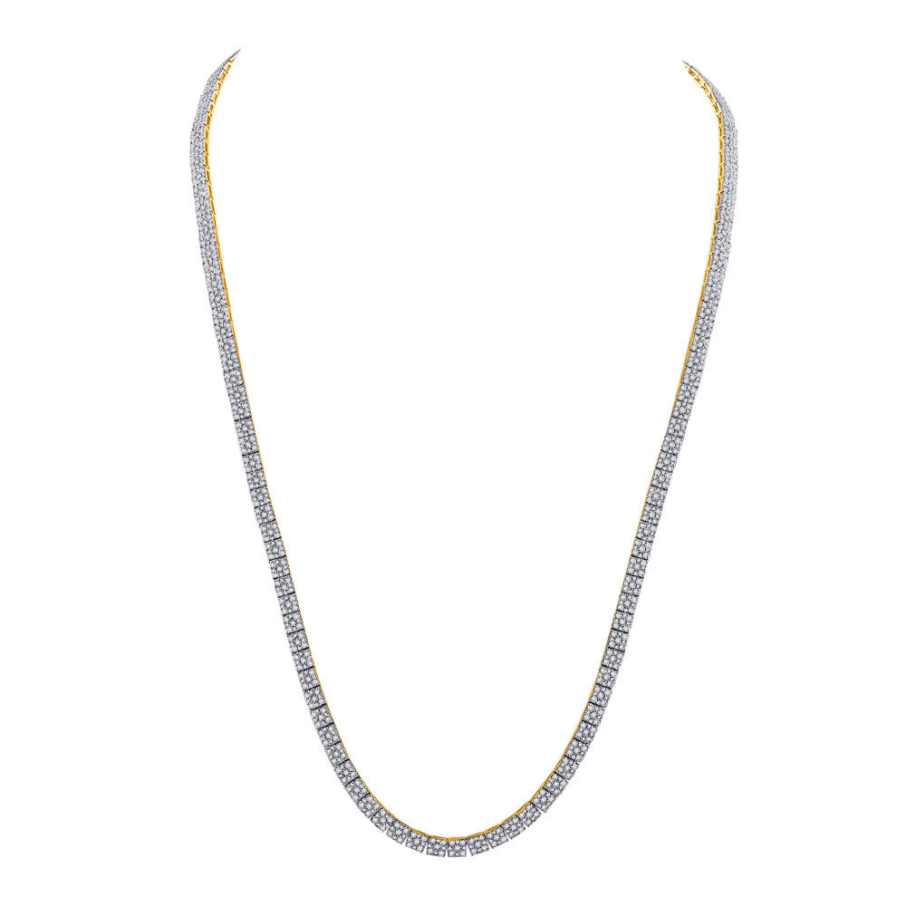 10K Yellow Gold Mens Round Diamond 24-inch Square Link Chain Necklace 12 Cttw, Length: 24.02 In, Width: 0.14 In