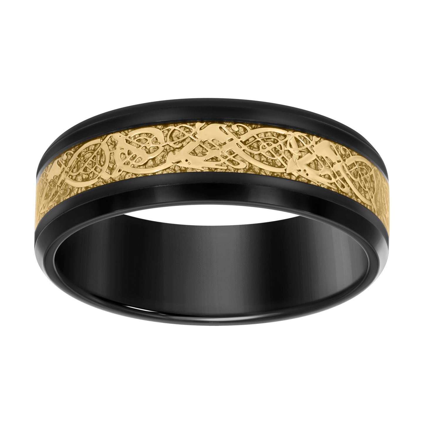 Stainless Steel Yellow & Black-tone Mens Inlay Comfort-Fit Bridal Anniversary Engagement Wedding Band 8mm