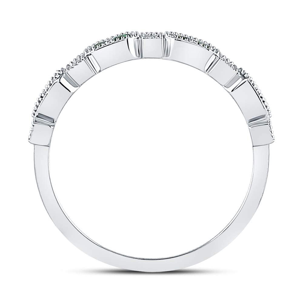 10K White Gold Womens Round Emerald Diamond Stackable Band Ring 1/4 Cttw, Womens Size: 5-10