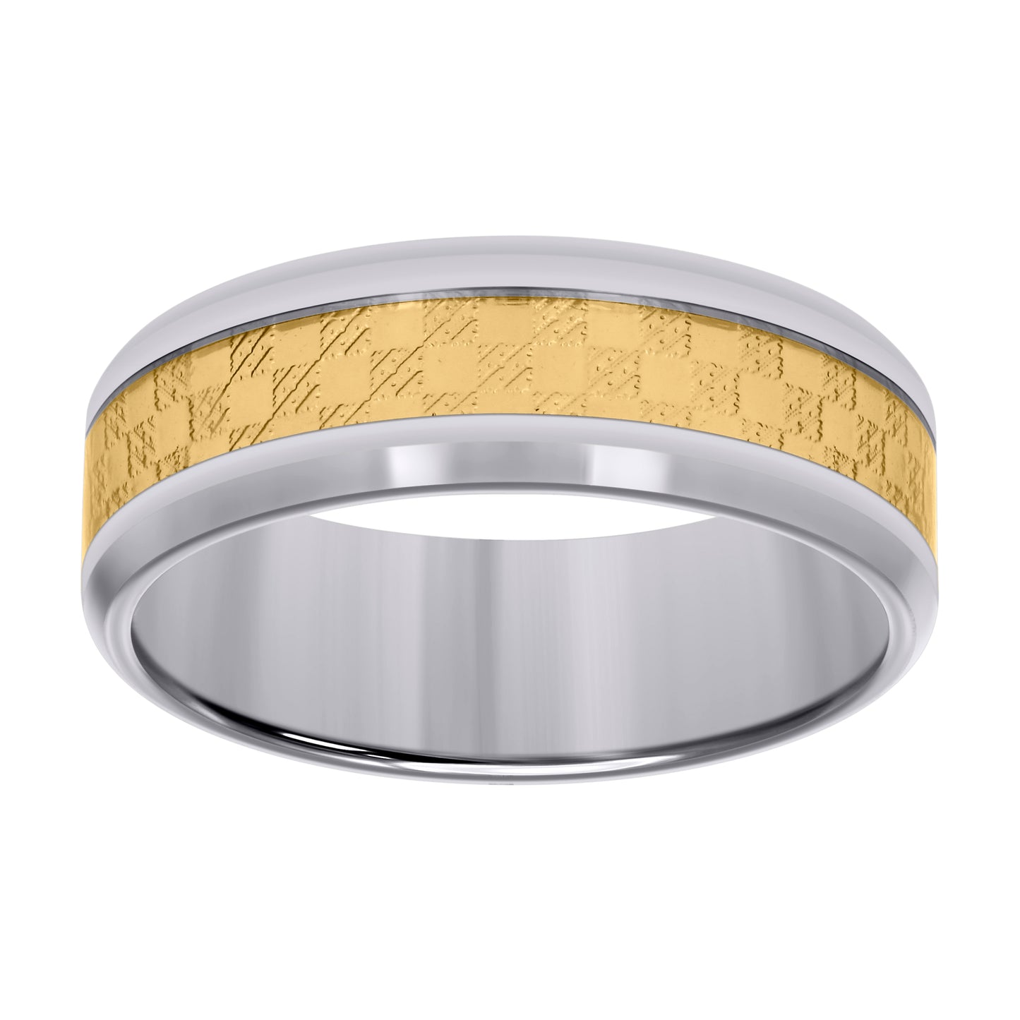 Stainless Steel Yellow-tone Mens Inlay Comfort-Fit Bridal Anniversary Engagement Wedding Band 8mm