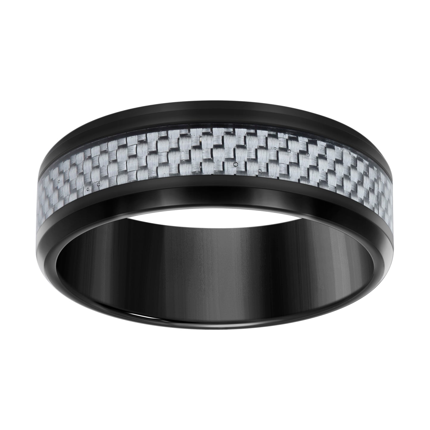 Stainless Steel Black-tone Mens Carbon Fiber Inlay Comfort-Fit Bridal Anniversary Engagement Wedding Band 8mm