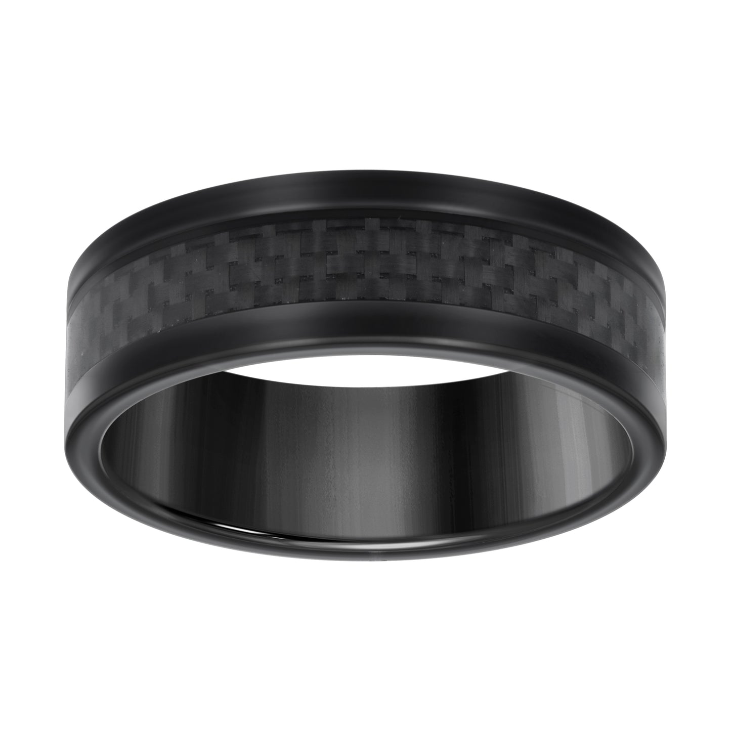 Stainless Steel Black-tone Men's Carbon Fiber Inlay Comfort-Fit Bridal Anniversary Engagement Wedding Band 8mm