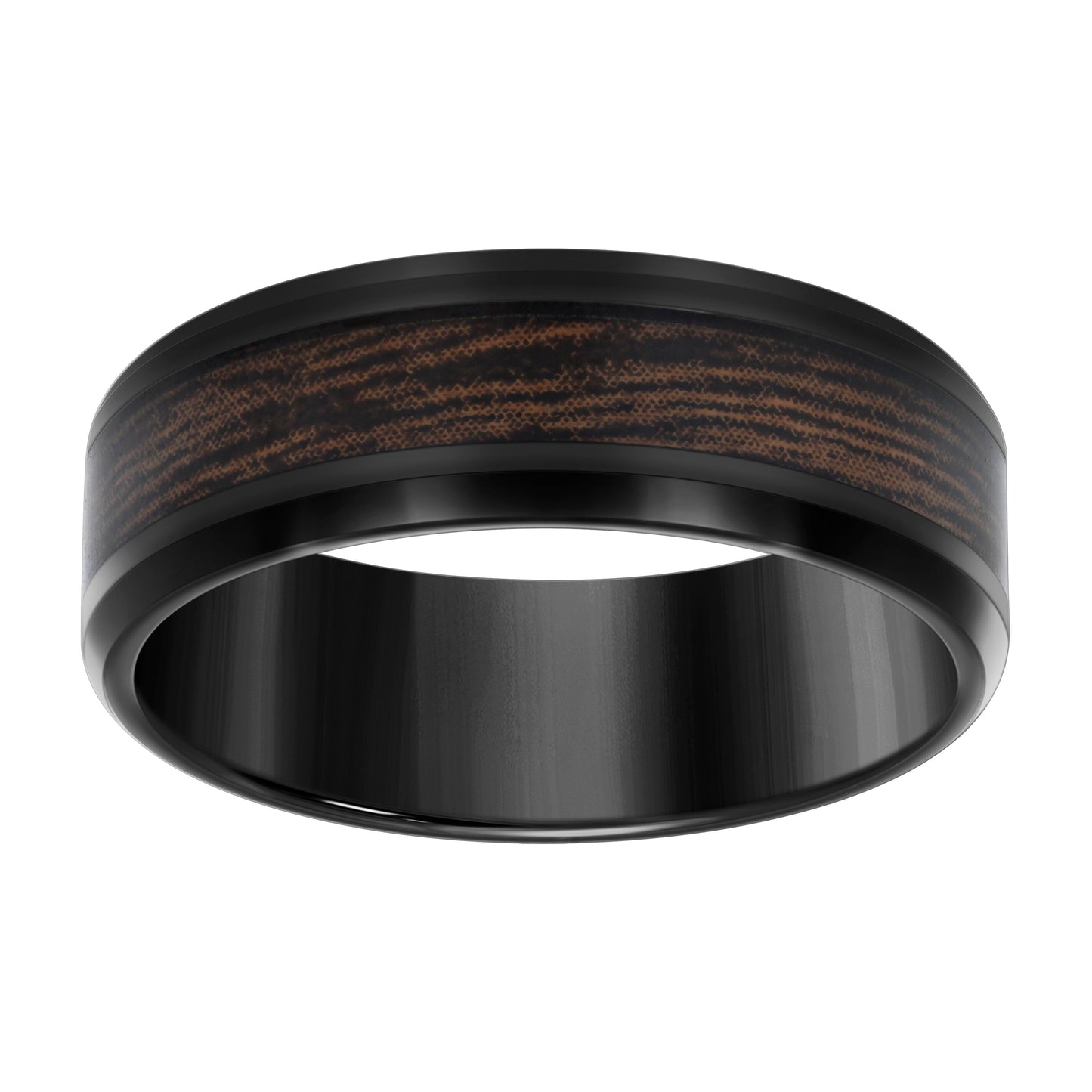 Stainless Steel Black-tone Mens Wood Inlay Comfort-Fit Bridal Anniversary Engagement Wedding Band 8mm