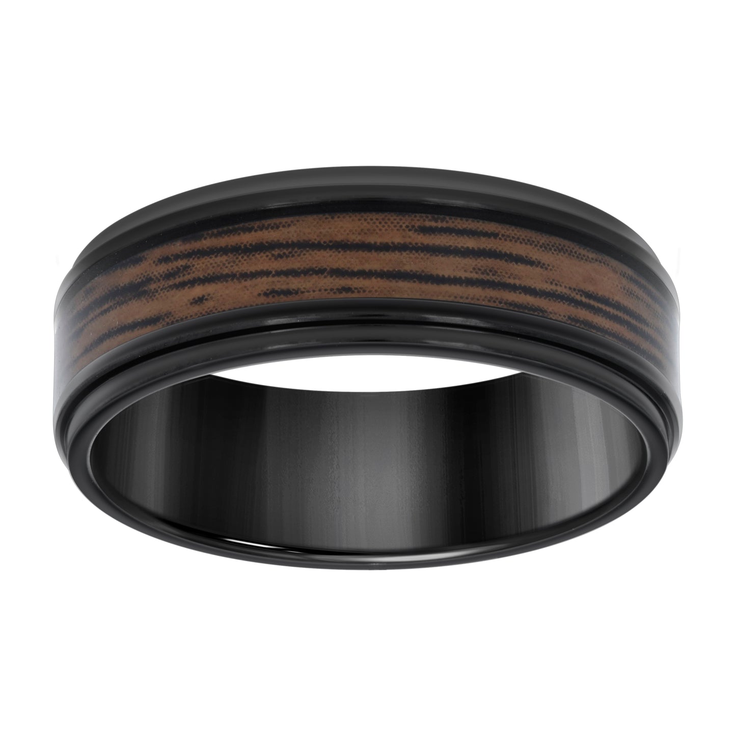 Stainless Steel Black-tone Men's Wood Inlay Comfort-Fit Bridal Anniversary Engagement Wedding Band 8mm