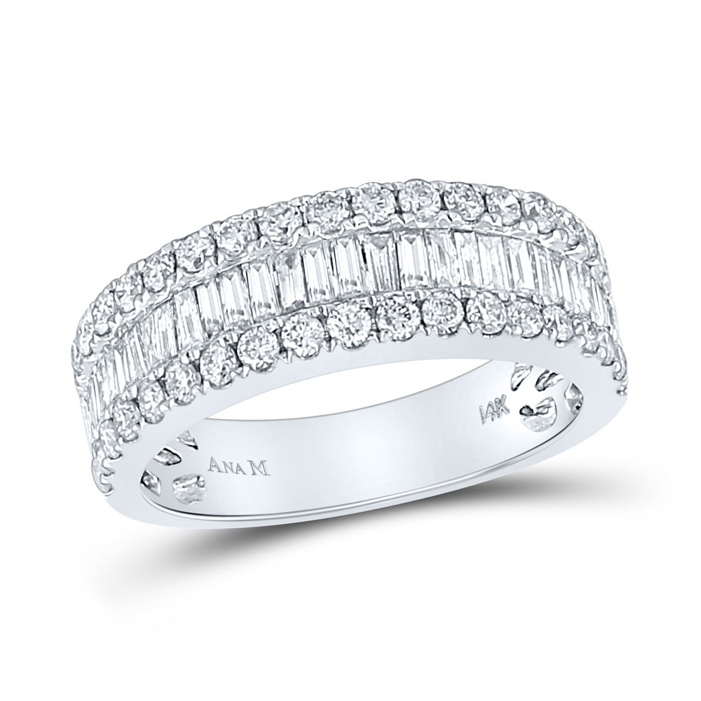 14K White Gold Womens Baguette Diamond Anniversary Band Ring 1-1/2 Cttw, Womens Size: 5-10