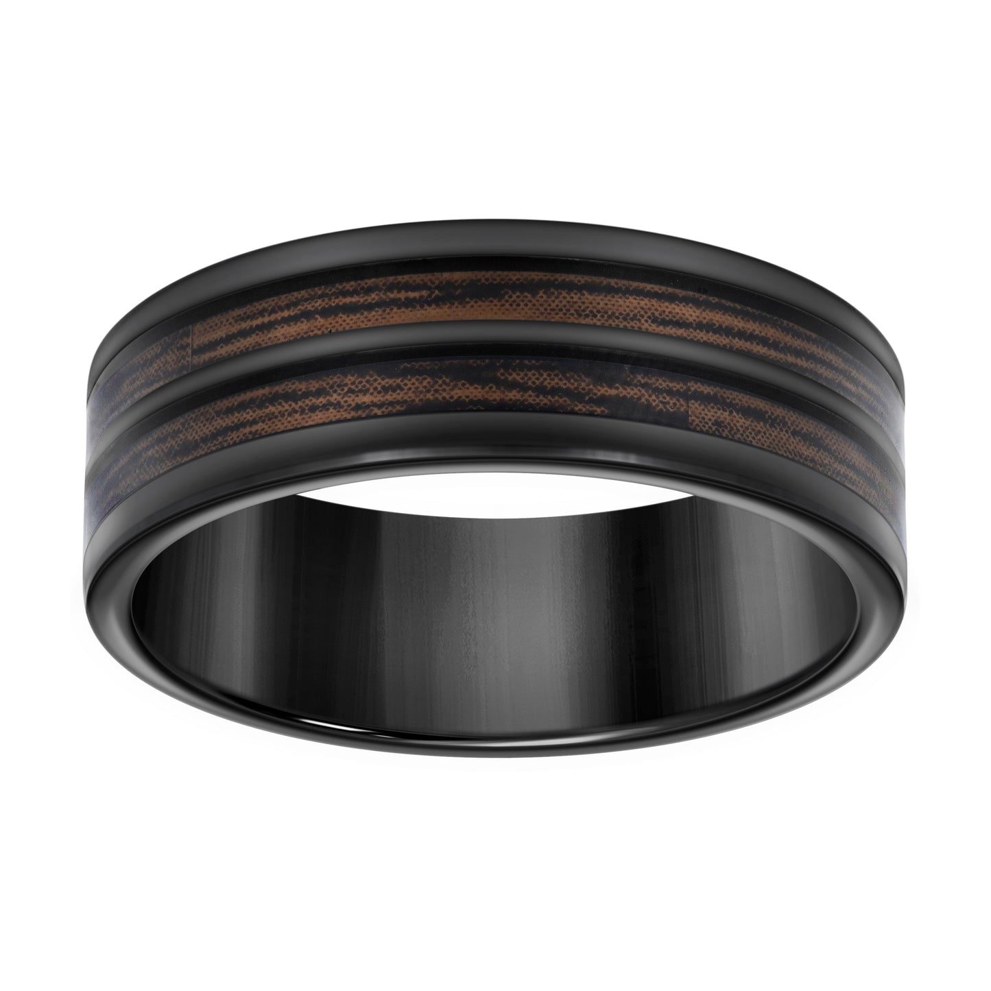 Stainless Steel Black-tone Men's Wood Inlay Comfort-Fit Bridal Anniversary Engagement Wedding Band 8mm