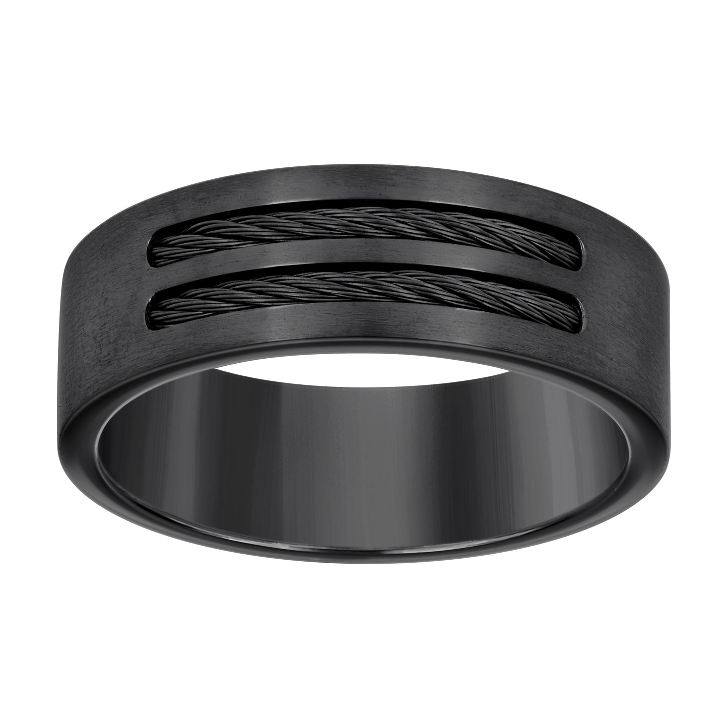 Stainless Steel Or Yellow Tone Or Black-tone Mens Cable Inlay Comfort-Fit Bridal Anniversary Engagement Wedding Band 8mm