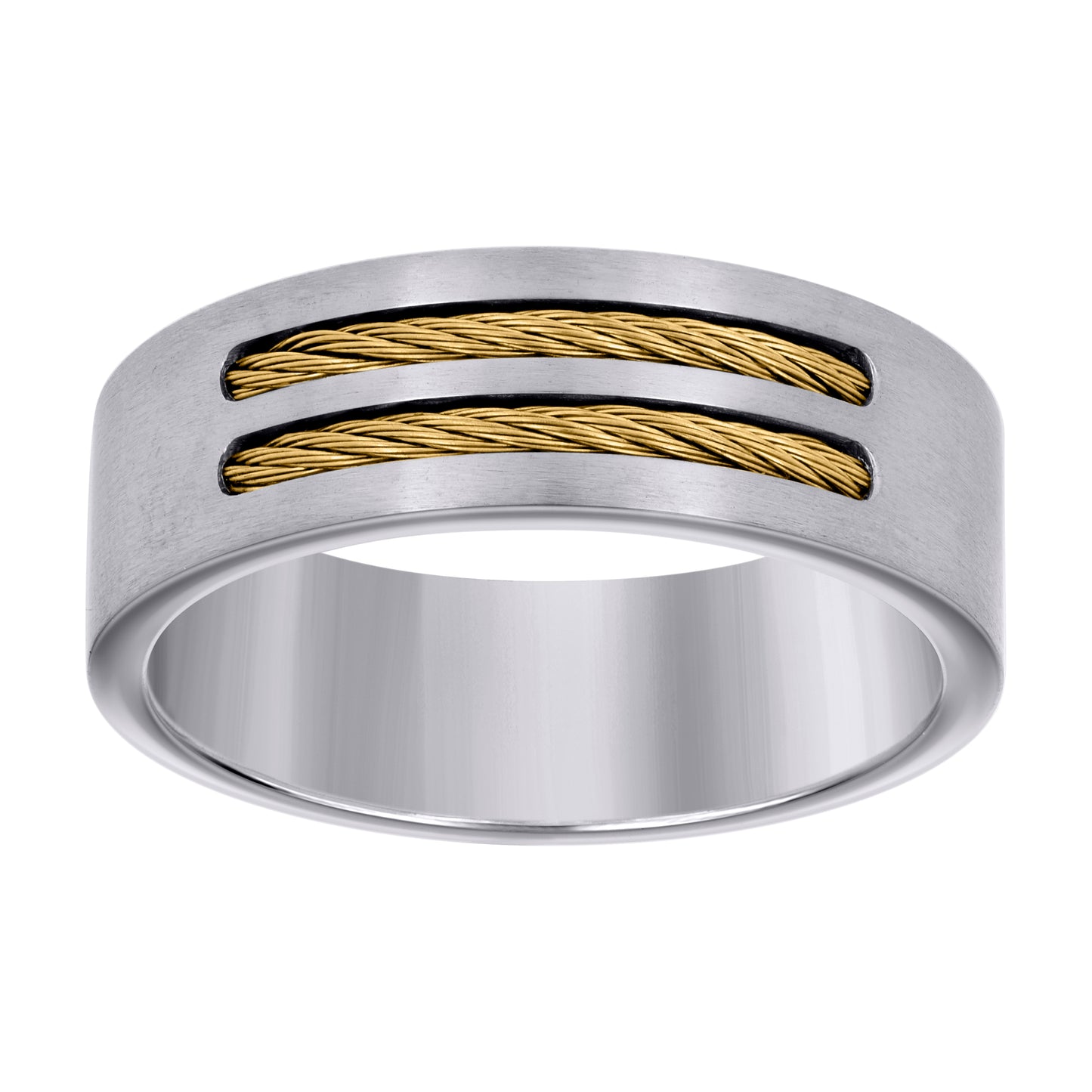 Stainless Steel Or Yellow Tone Or Black-tone Mens Cable Inlay Comfort-Fit Bridal Anniversary Engagement Wedding Band 8mm