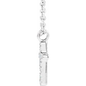 14K Yellow Or White Round .8Mm G-H I1 .04 Ctw Natural Diamond Cross Necklace, Length: 18 In