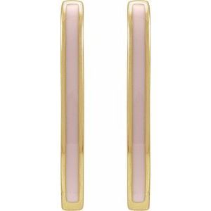 14K Yellow Gold 11.9 Mm Pink Enamel Hoop Earrings, Thickness: 2 Mm