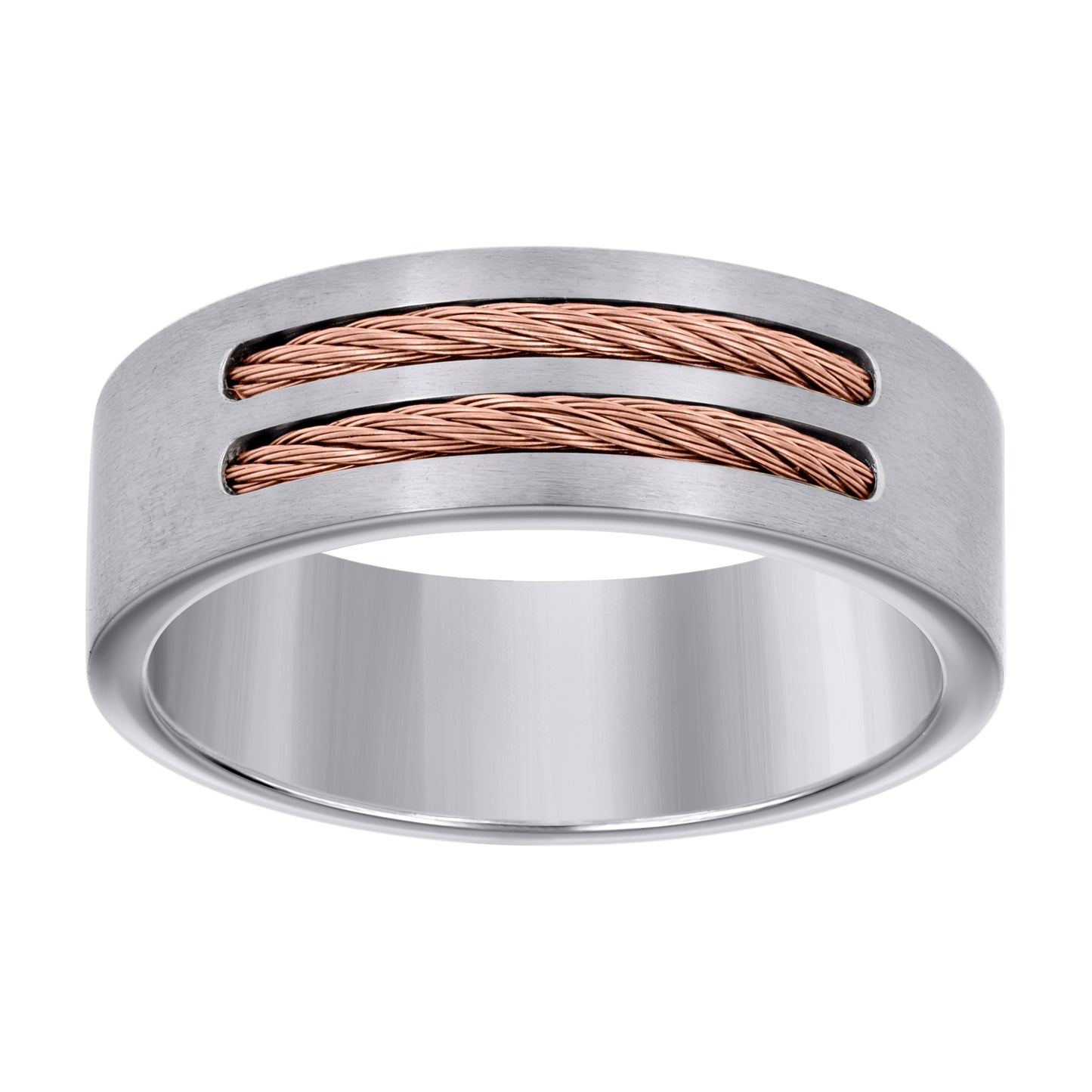 Stainless Steel Or Yellow Tone Or Black-tone Mens Cable Inlay Comfort-Fit Bridal Anniversary Engagement Wedding Band 8mm