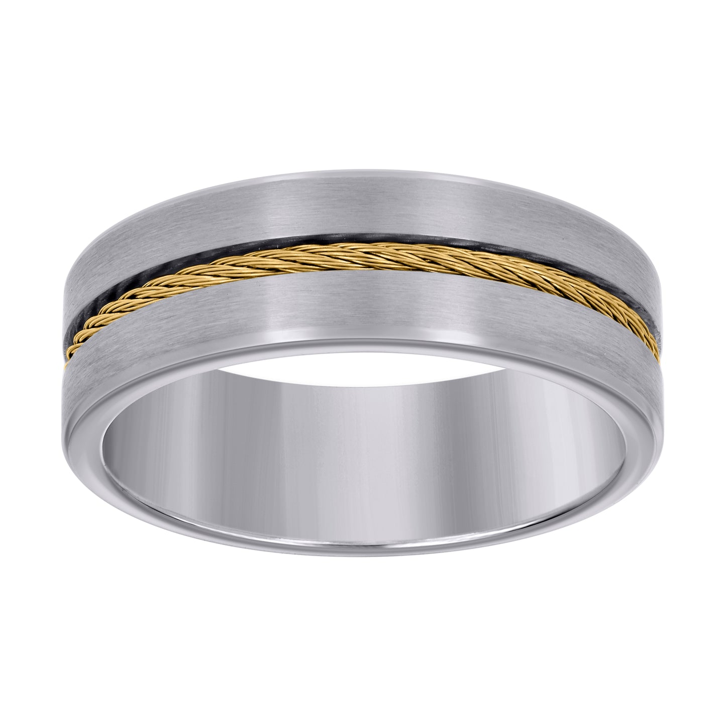 Stainless Steel Or Yellow Tone Or Black-tone Men's Cable Inlay Comfort-Fit Bridal Anniversary Engagement Wedding Band 8mm