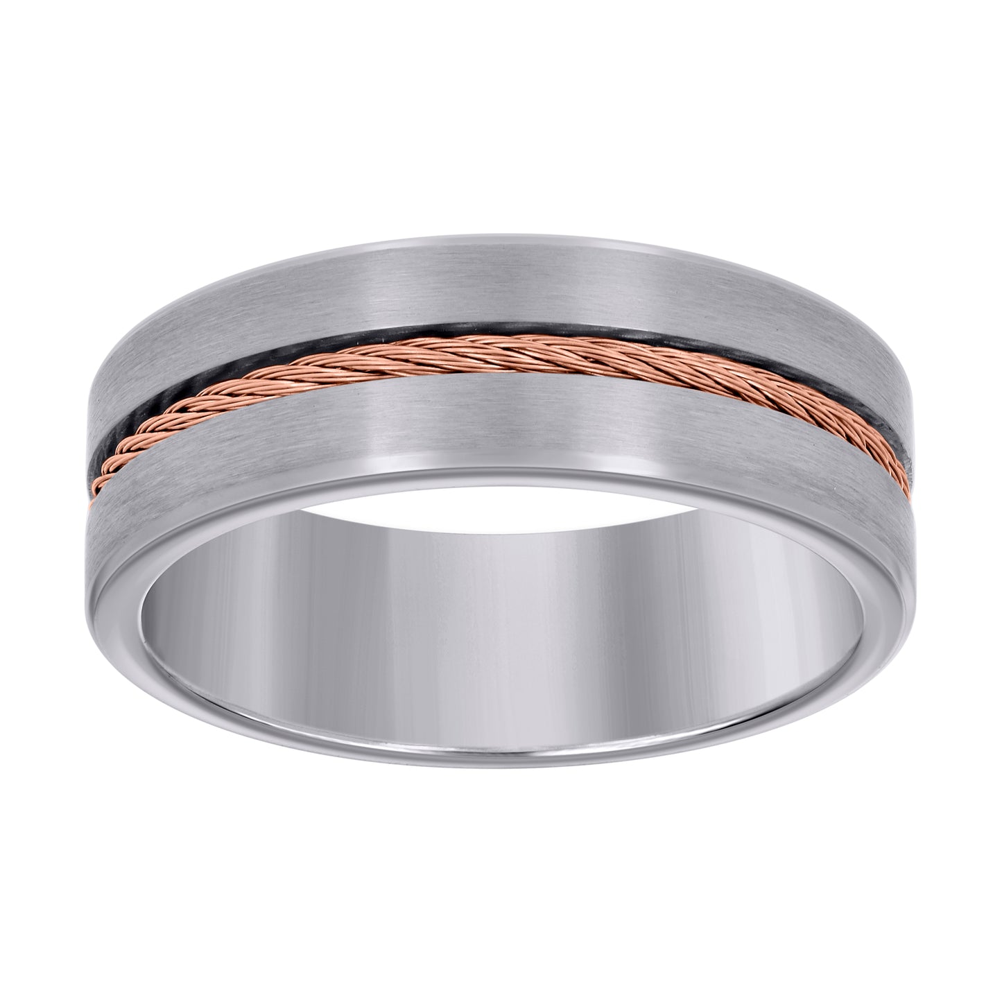Stainless Steel Or Yellow Tone Or Black-tone Men's Cable Inlay Comfort-Fit Bridal Anniversary Engagement Wedding Band 8mm