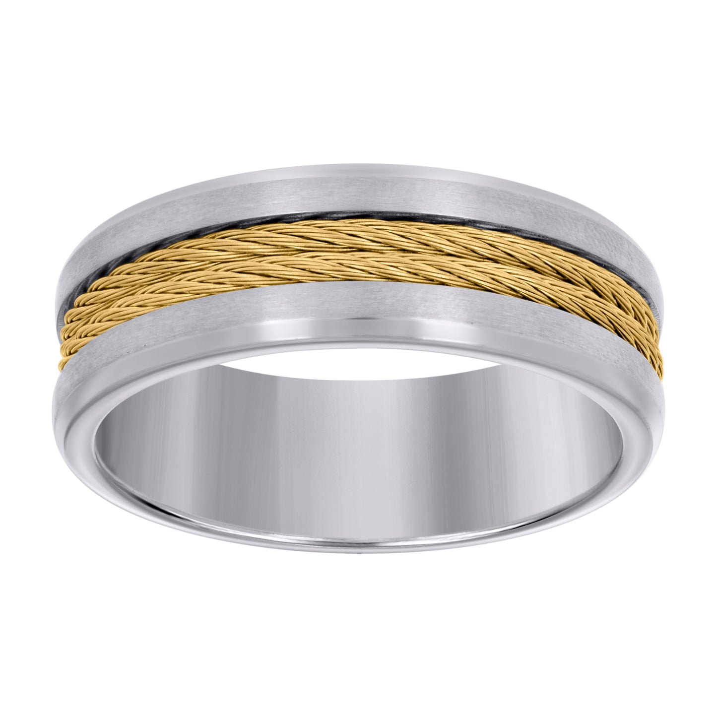 Stainless Steel Or Yellow Tone Or Black-tone Men's Cable Inlay Comfort-Fit Bridal Anniversary Engagement Wedding Band 8mm