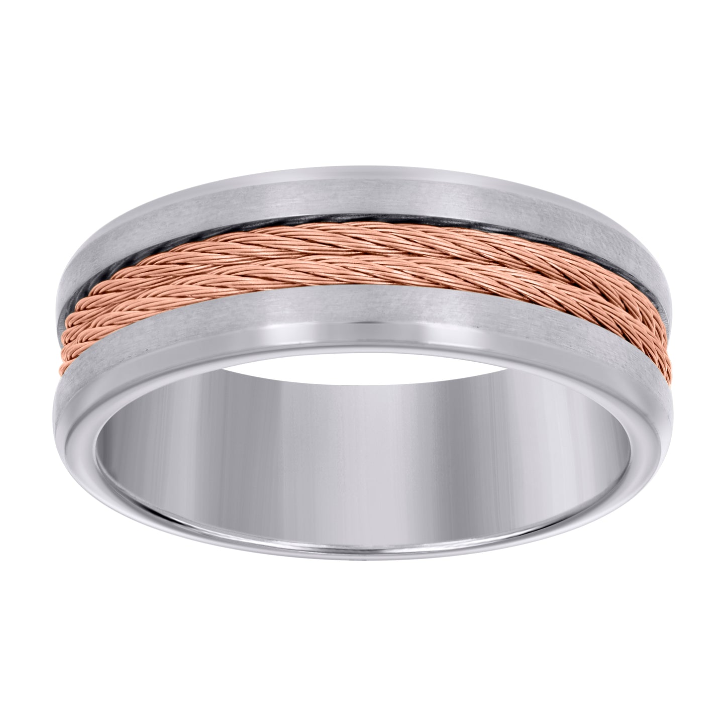 Stainless Steel Or Yellow Tone Or Black-tone Men's Cable Inlay Comfort-Fit Bridal Anniversary Engagement Wedding Band 8mm