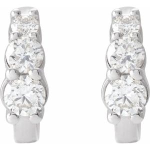 14K White Gold Round 1/3 Ctw Natural Diamond Graduated 3-Stone Hoop Earrings