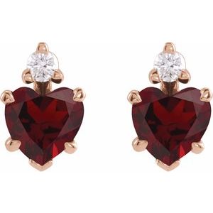 14K Rose Gold Heart 6 X 6 Mm Natural Mozambique Garnet And .06 Ctw Natural Diamond 5-Claw Prong Earrings