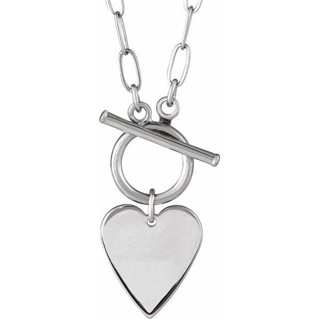 Sterling Silver Heart 15.6 X 12 Mm 18 In Polished Engravable Heart Toggle Styled Necklace
