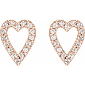 14K Rose Gold Pair Round Shape 1.2Mm I1, Gh 1/4 Ctw Natural Diamond Heart Earrings, Length: 12.15 Mm