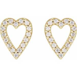14K Yellow Gold Pair Round Shape 1.2Mm I1, Gh 1/5 Ctw Natural Diamond Heart Earrings, Length: 10.4 Mm