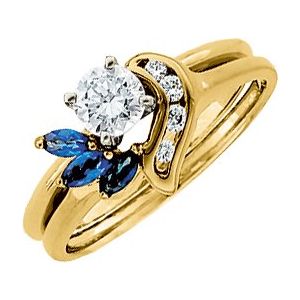 14K Yellow Gold Marquise 3 X 1.5 Mm Natural Blue Sapphire And .07 Ctw Natural Diamond Wrap-Style Enhancer Size 6