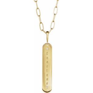 14K Yellow Gold Round 1Mm G-H I1 .0075 Ctw Natural Diamond Engravable Elongated Bar Necklace, Length: 18 In