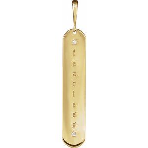 14K Yellow Gold Round 1Mm G-H I1 .0075 Ctw Natural Diamond Engravable Elongated Bar Pendant