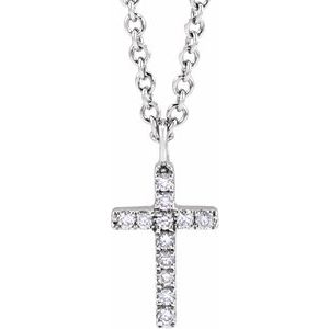 14K Yellow Or White Round .8Mm G-H I1 .04 Ctw Natural Diamond Cross Necklace, Length: 18 In