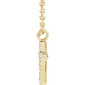 14K Yellow Or White Round .8Mm G-H I1 .04 Ctw Natural Diamond Cross Necklace, Length: 18 In