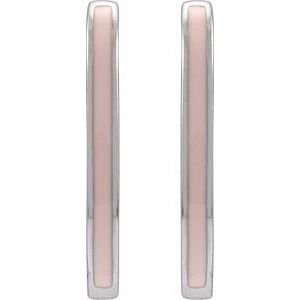 14K White Gold 11.9 Mm Pink Enamel Hoop Earrings, Thickness: 2 Mm
