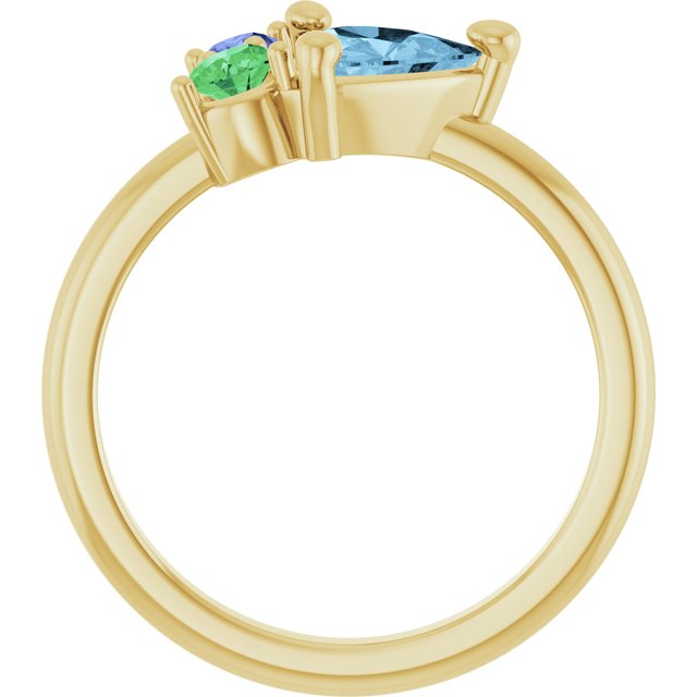 14K Yellow Gold Trillion 7 X 7 X 7 Mm Polished Multi-Gemstone Cluster Ring, Size 7