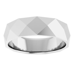 14K White Gold Polished Diamond Pattern Wedding Band