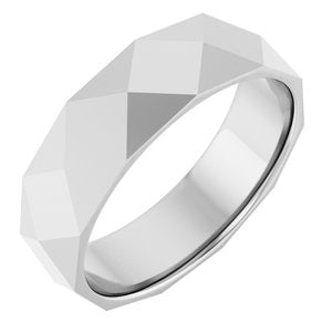 14K White Gold Polished Diamond Pattern Wedding Band