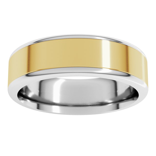 14K Yellow/White Or White/Yellow Gold Standard Comfort Fit With Round Edge Flat Band