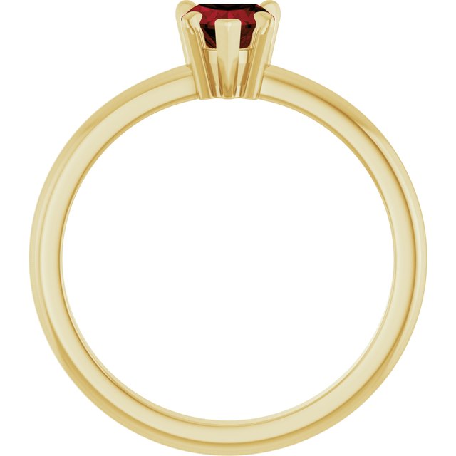 14K Yellow Gold Heart 5 X 5 Mm Polished Natural Mozambique Garnet And .03 Ct Natural Diamond Ring, Size 7