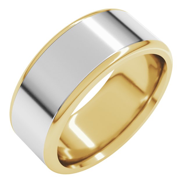 14K Yellow/White Or White/Yellow Gold Standard Comfort Fit With Round Edge Flat Band